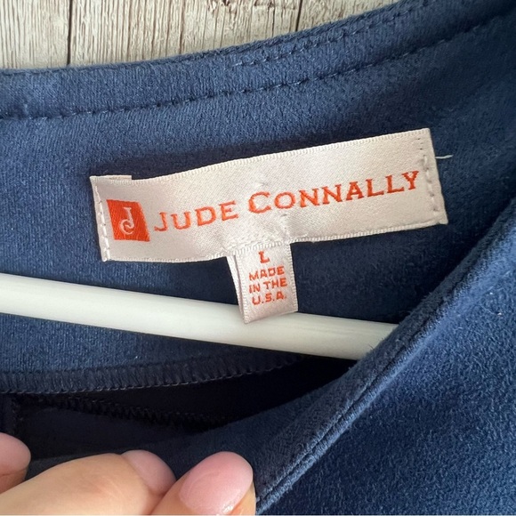 Jude Connally Blue Sheath Mini Dress Crew Neck Faux Suede Large - Picture 4 of 4